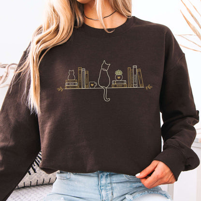 Book Shelf & Cat Bookish Sweatshirt