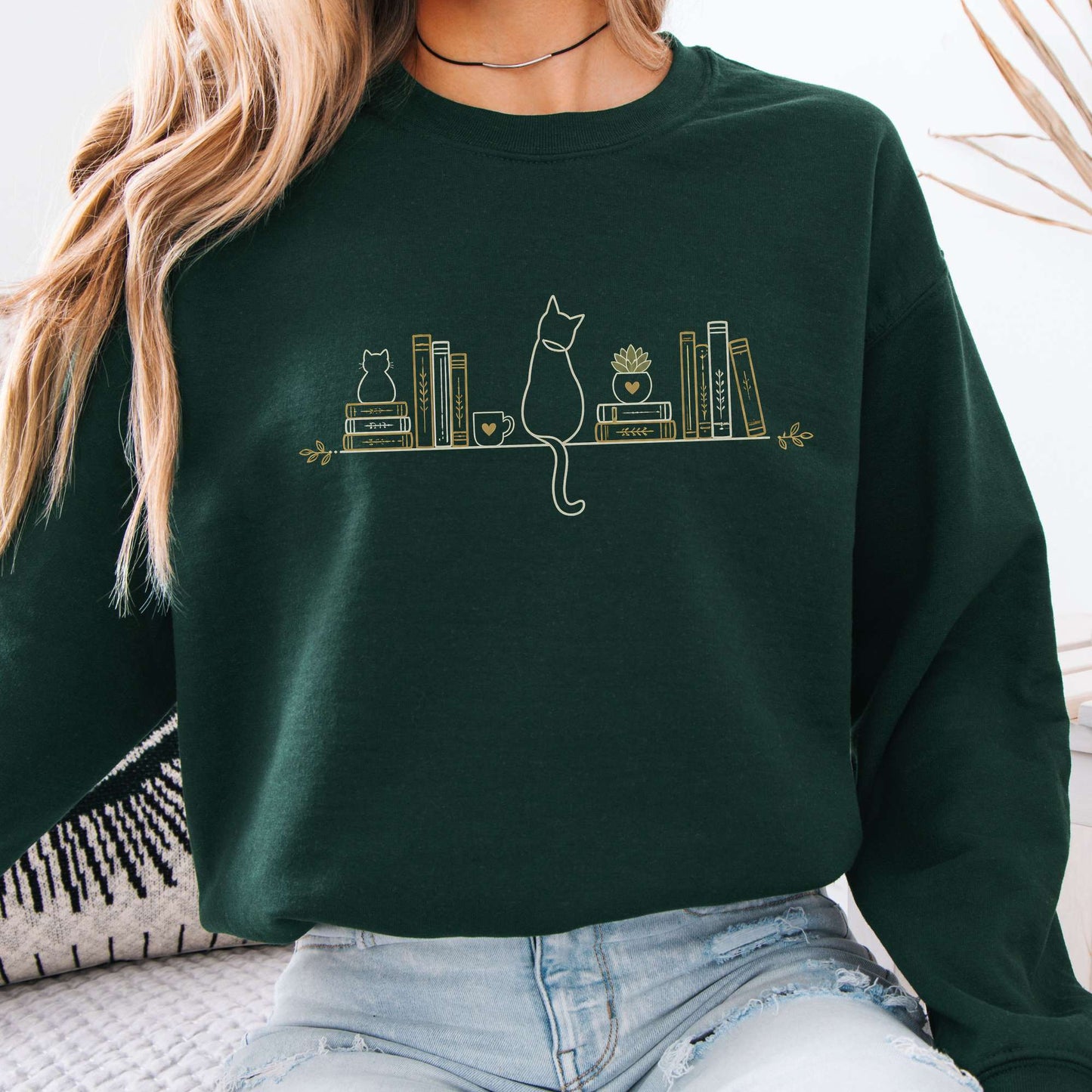 Book Shelf & Cat Bookish Sweatshirt