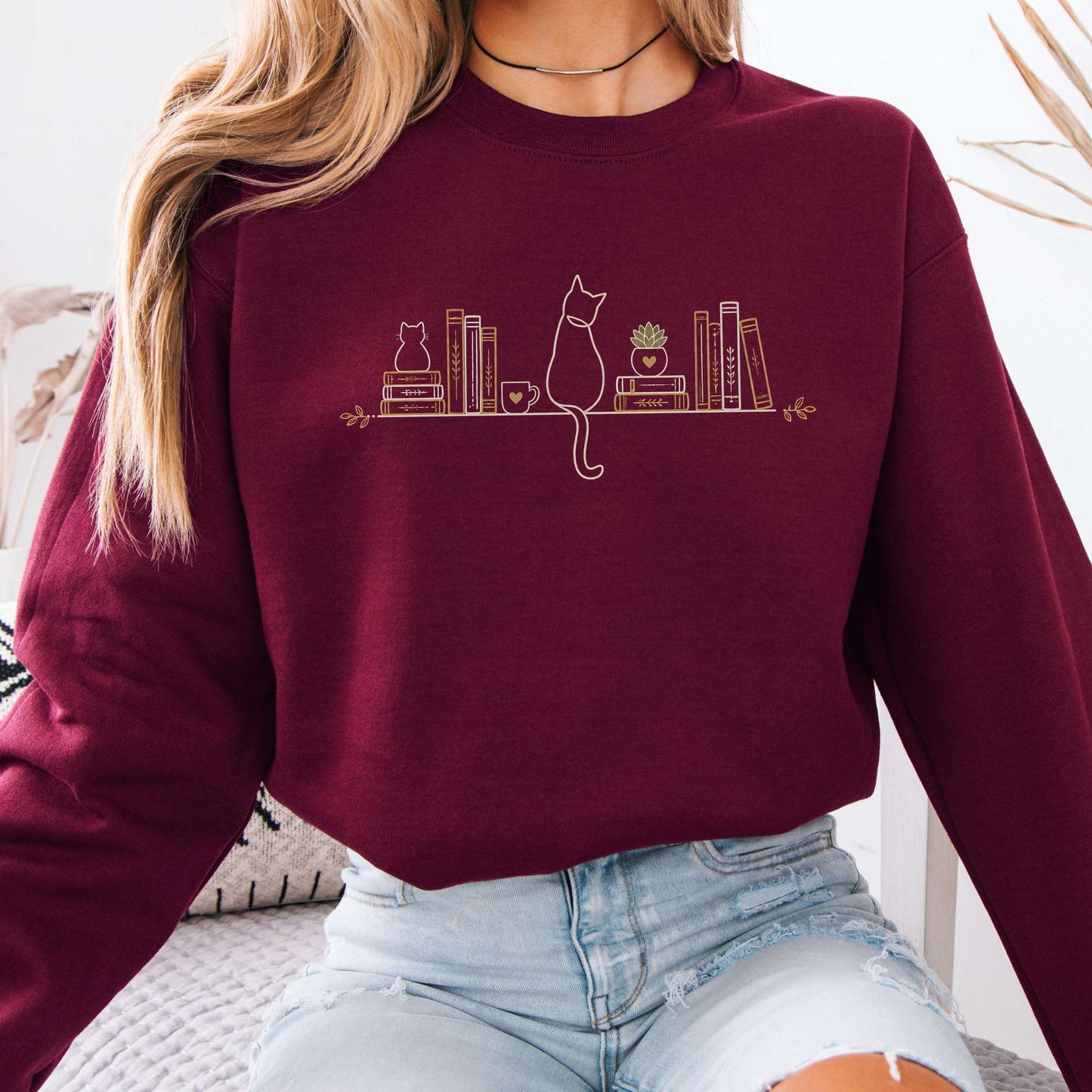 Book Shelf & Cat Bookish Sweatshirt