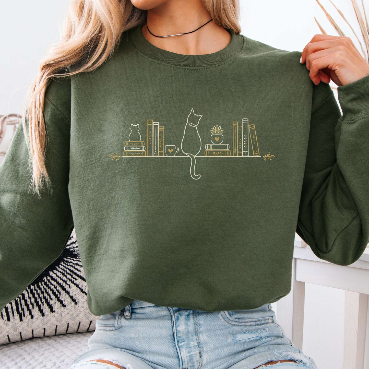 Book Shelf & Cat Bookish Sweatshirt