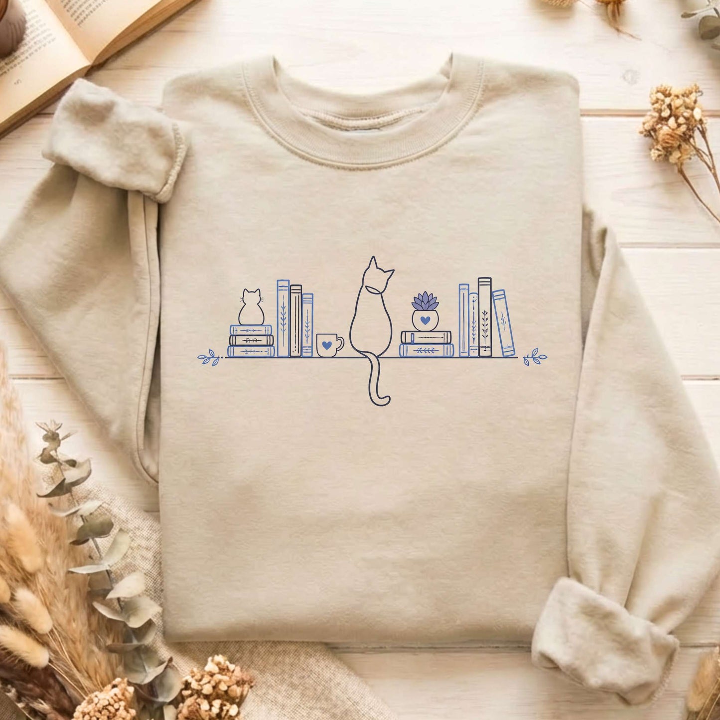 Book Shelf & Cat Bookish Sweatshirt