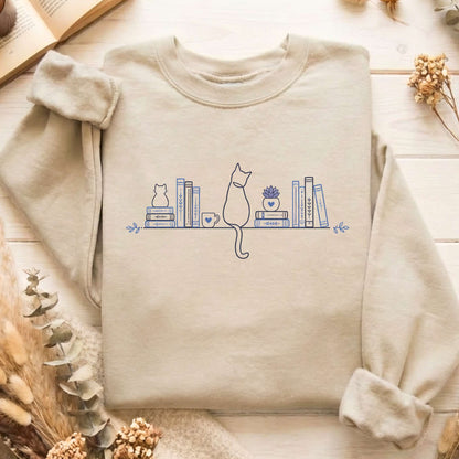 Book Shelf & Cat Bookish Sweatshirt