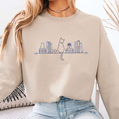 Book Shelf & Cat Bookish Sweatshirt