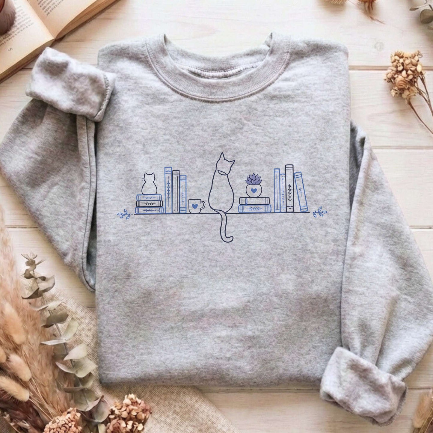 Book Shelf & Cat Bookish Sweatshirt