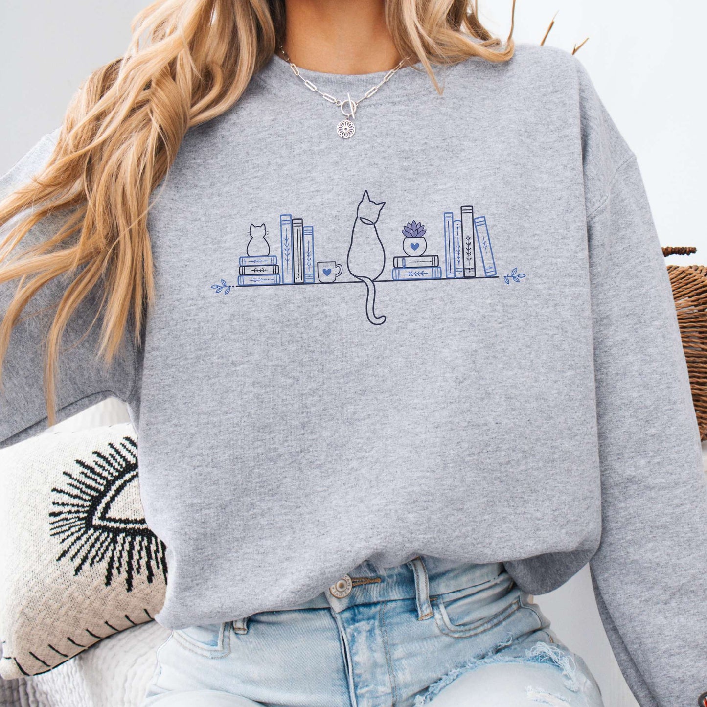 Book Shelf & Cat Bookish Sweatshirt