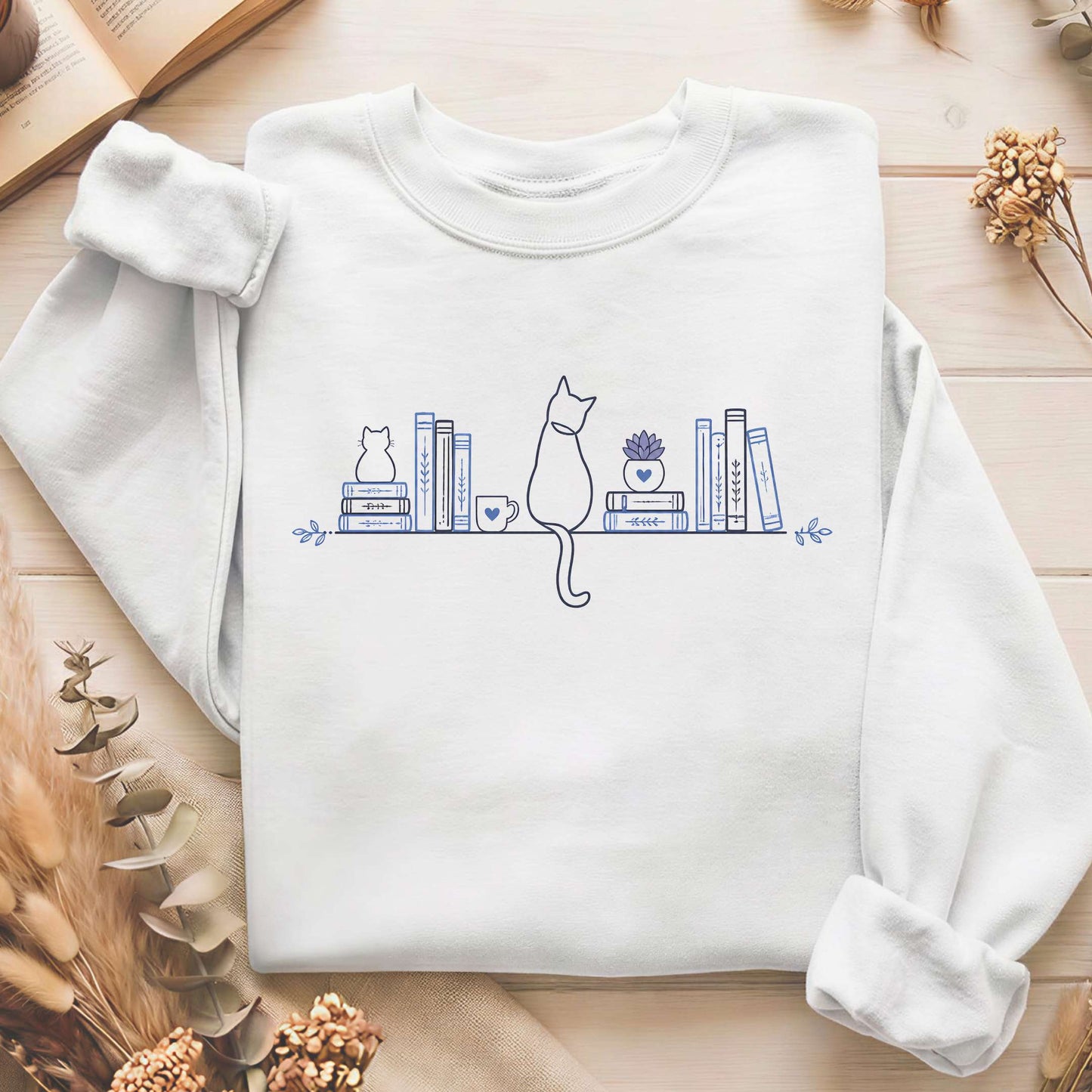 Book Shelf & Cat Bookish Sweatshirt