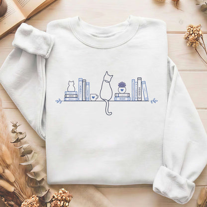 Book Shelf & Cat Bookish Sweatshirt