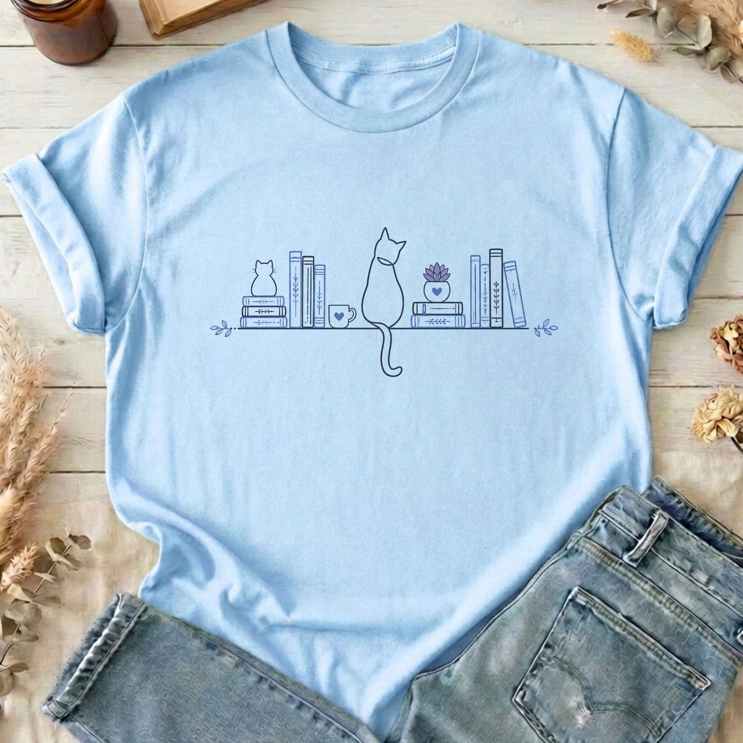 Book Shelf & Cat Bookish T-Shirt