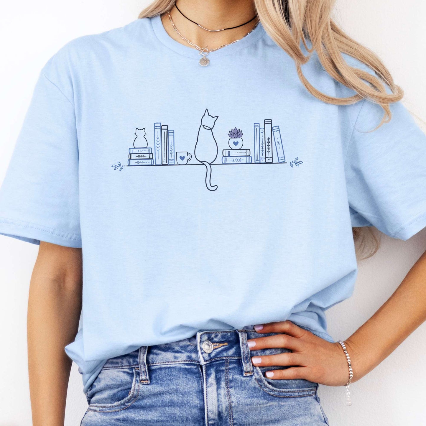 Book Shelf & Cat Bookish T-Shirt