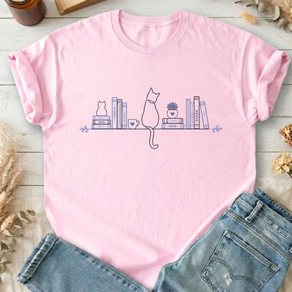 Book Shelf & Cat Bookish T-Shirt