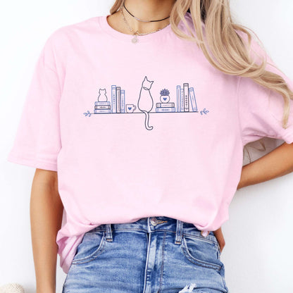 Book Shelf & Cat Bookish T-Shirt