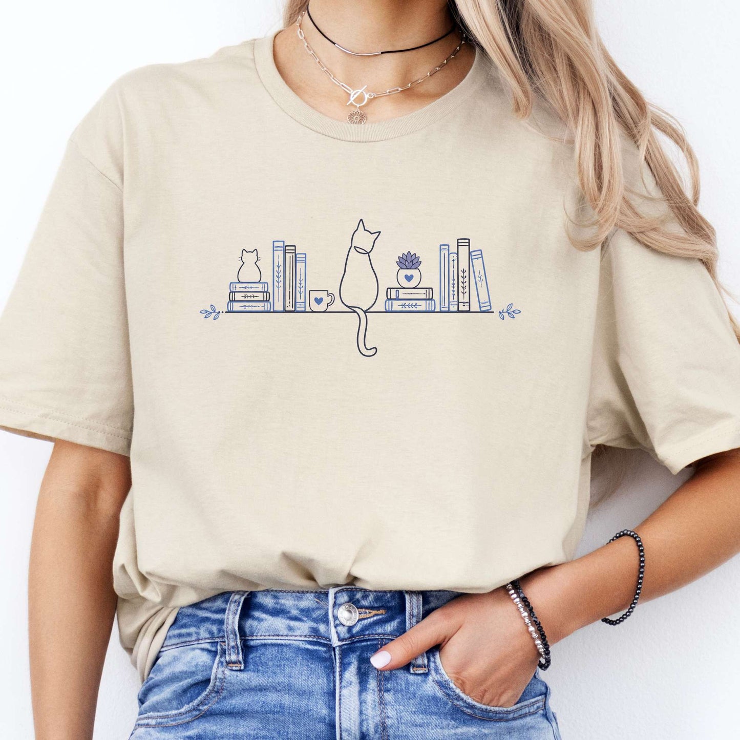 Book Shelf & Cat Bookish T-Shirt