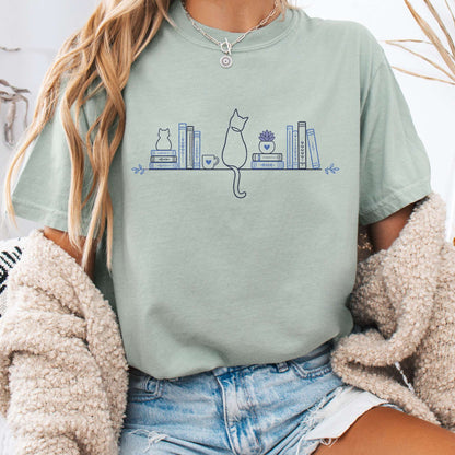 Book Shelf & Cat Bookish T-Shirt