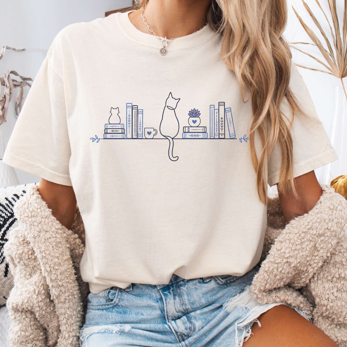 Book Shelf & Cat Bookish T-Shirt