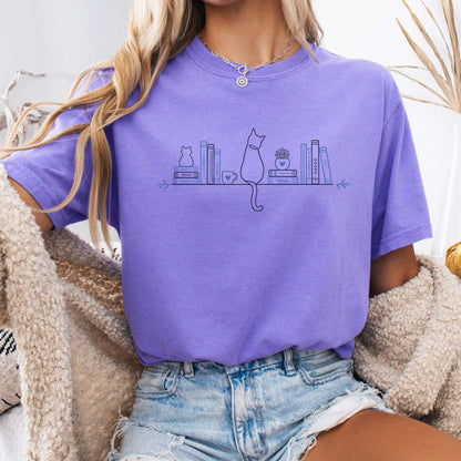 Book Shelf & Cat Bookish T-Shirt
