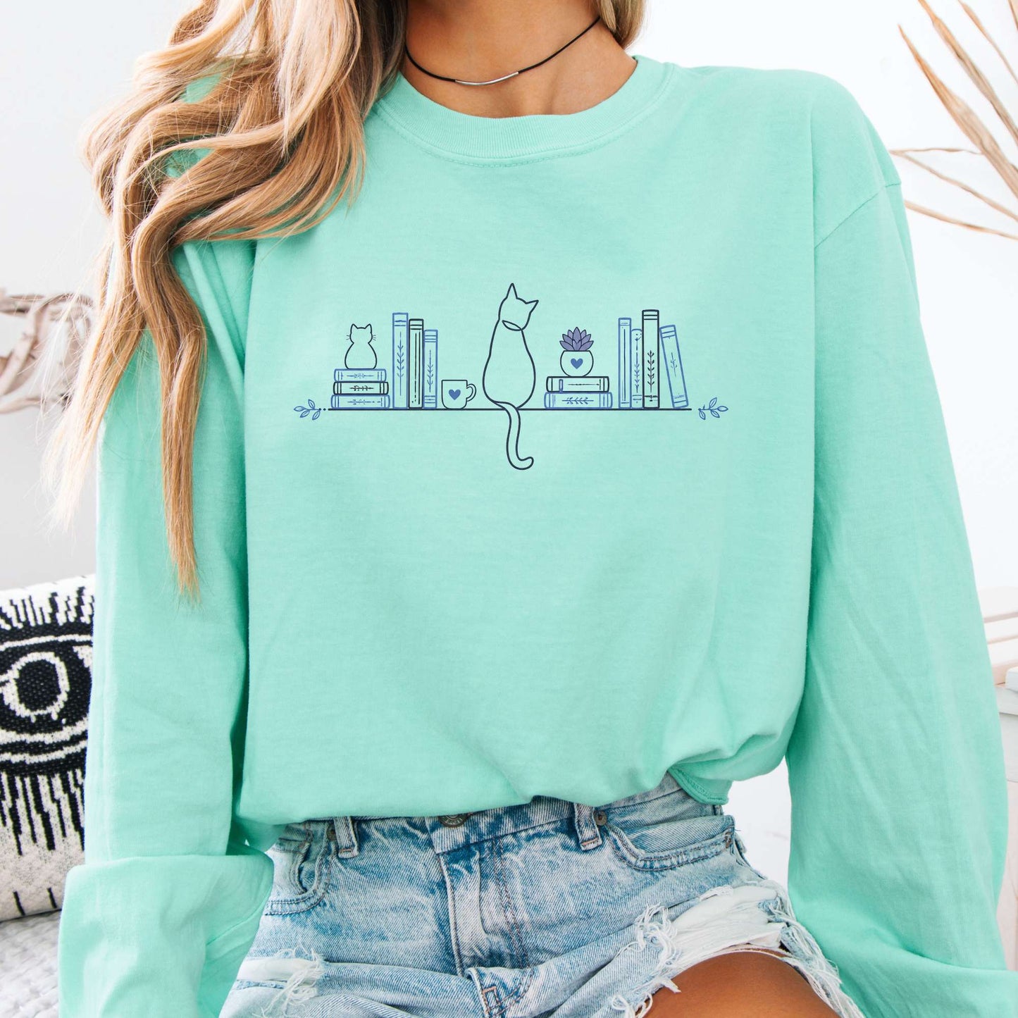 Book Shelf & Cat Bookish Long Sleeve