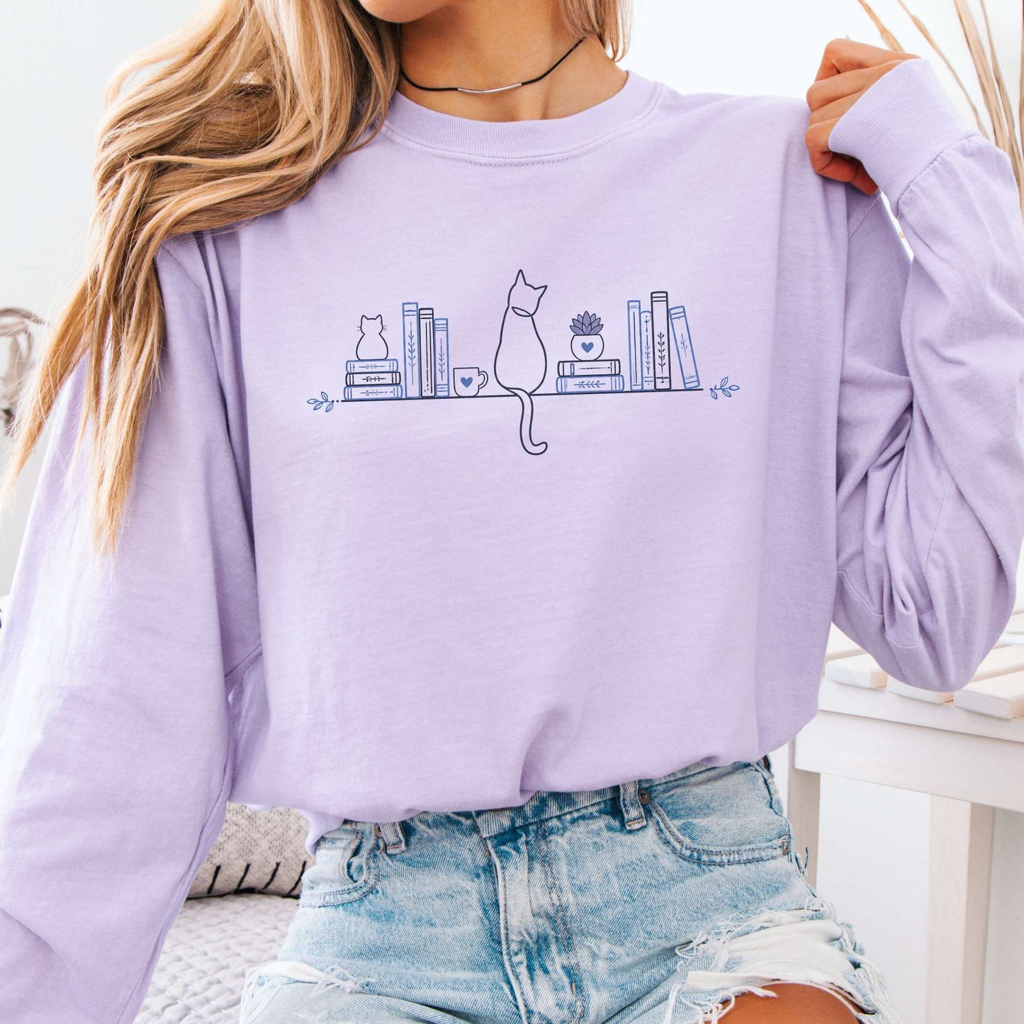 Book Shelf & Cat Bookish Long Sleeve