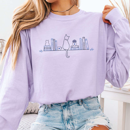 Book Shelf & Cat Bookish Long Sleeve