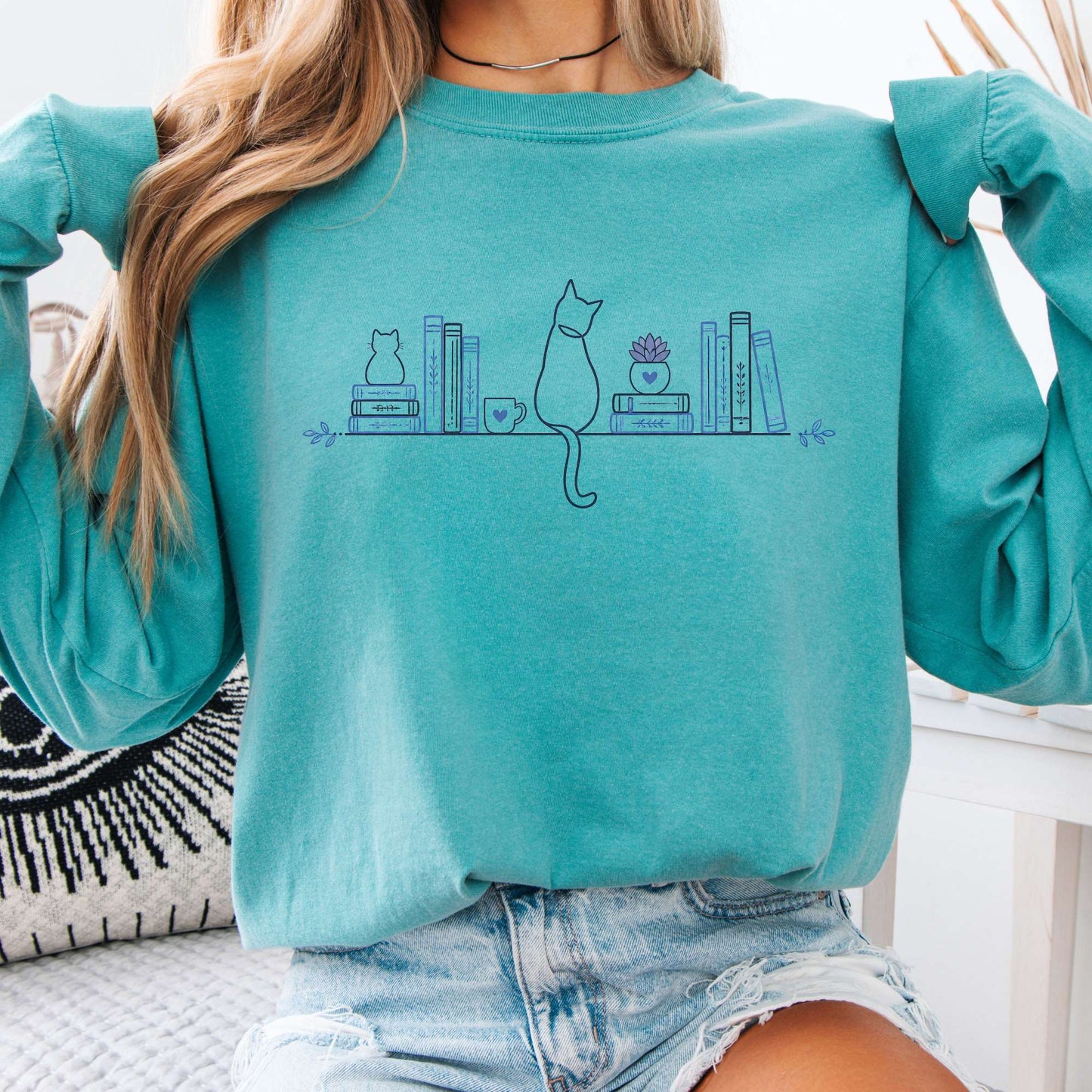 Book Shelf & Cat Bookish Long Sleeve