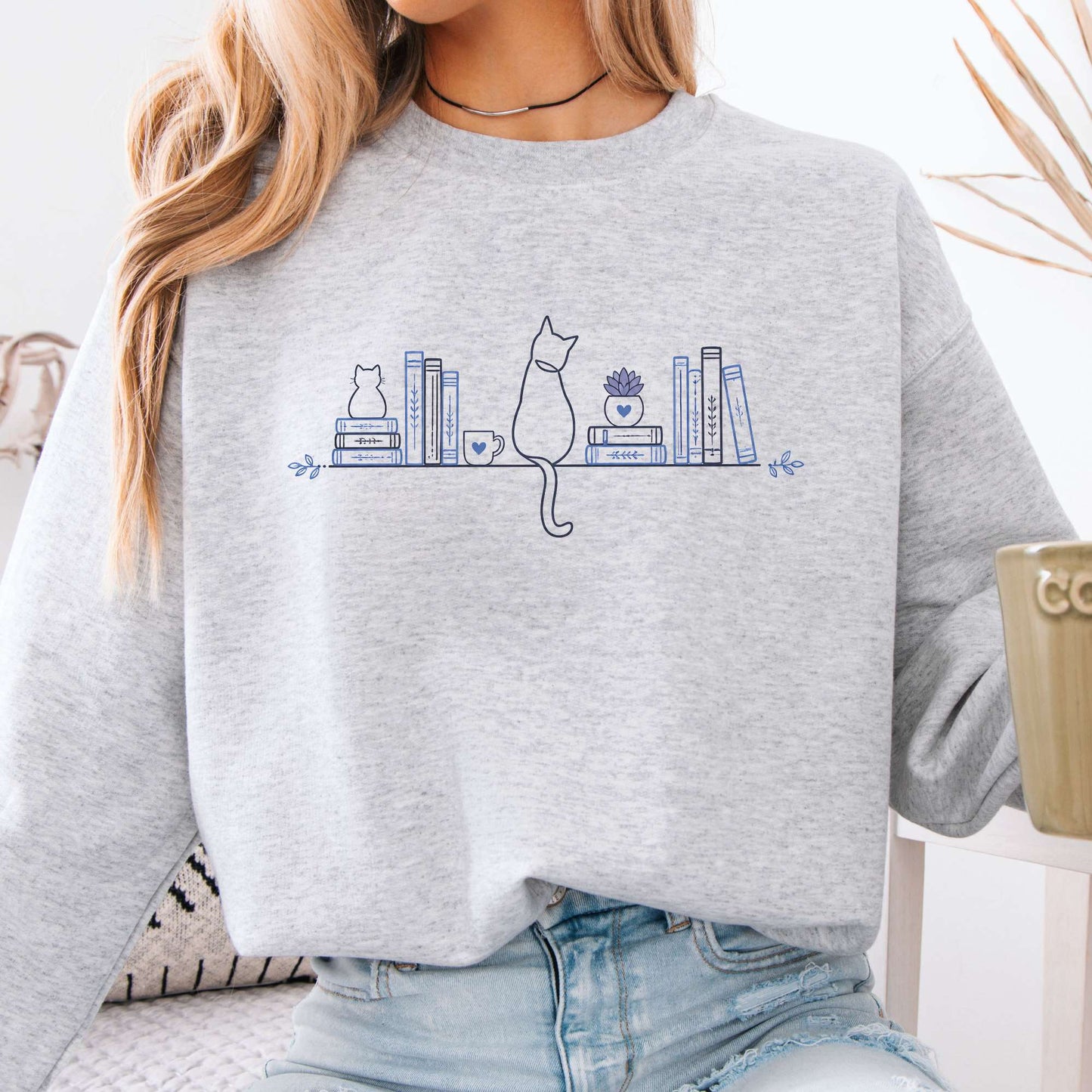 Book Shelf & Cat Bookish Sweatshirt