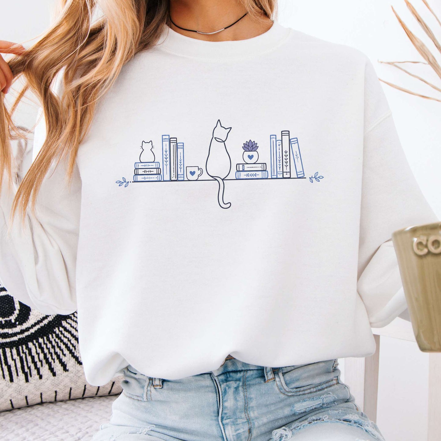 Book Shelf & Cat Bookish Sweatshirt