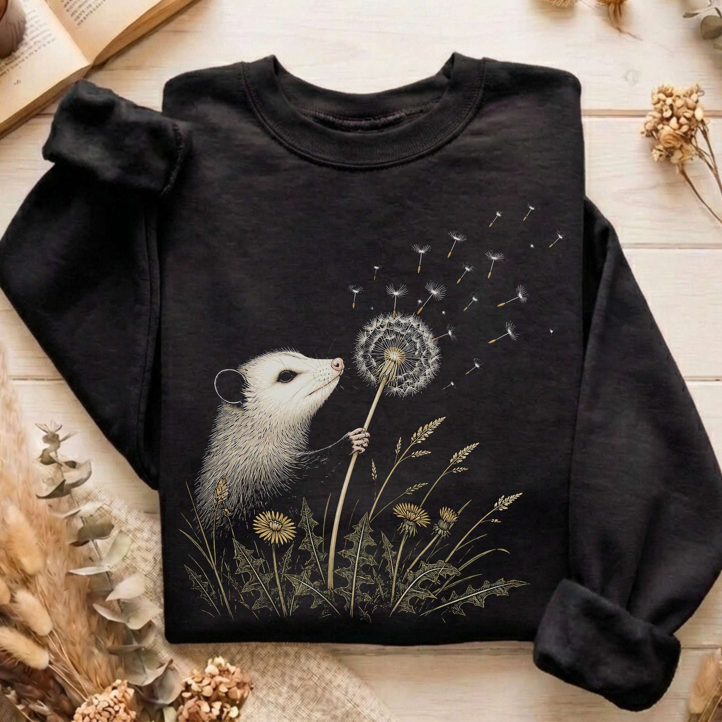 Opossum Making a Dandelion Wish Sweatshirt