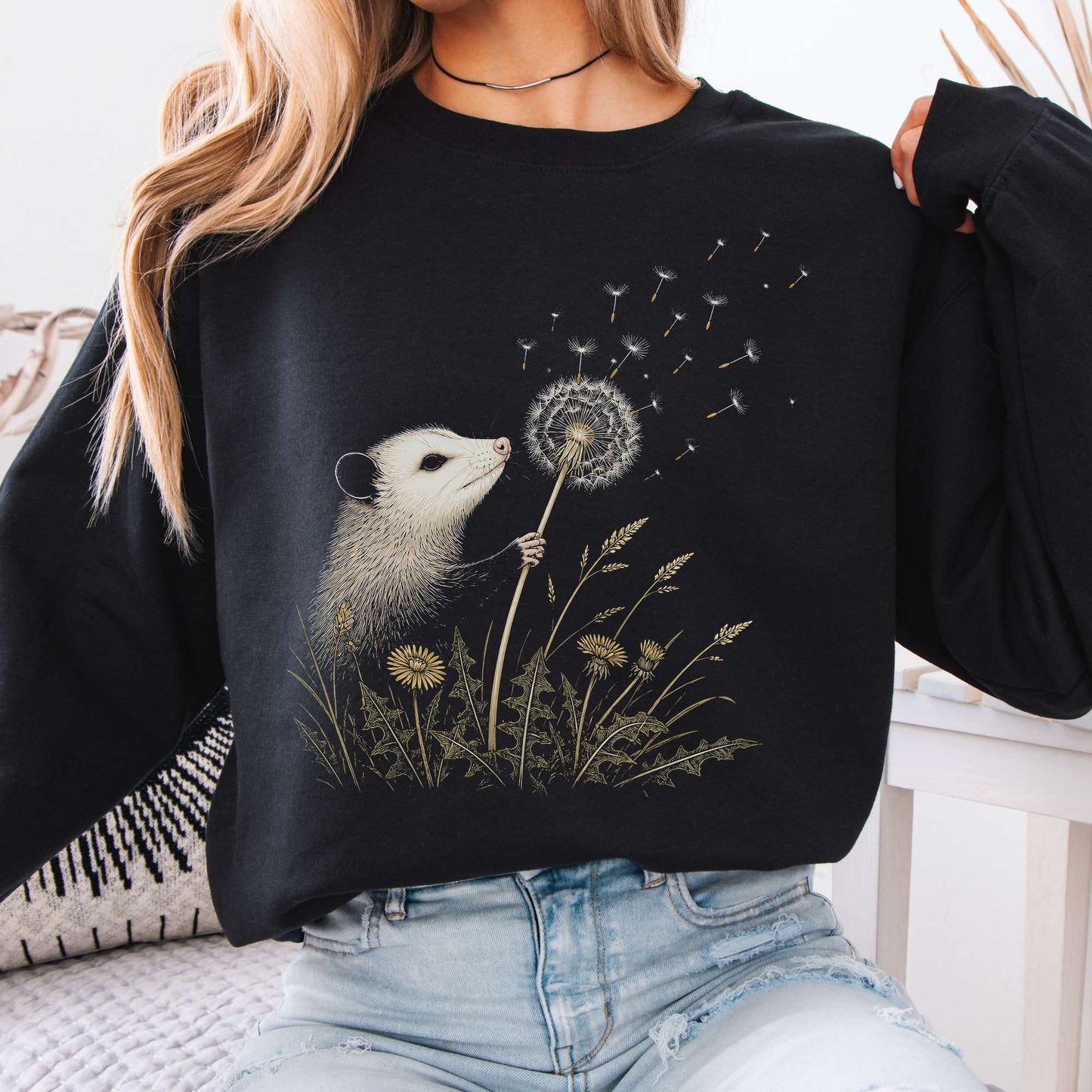 Opossum Making a Dandelion Wish Sweatshirt