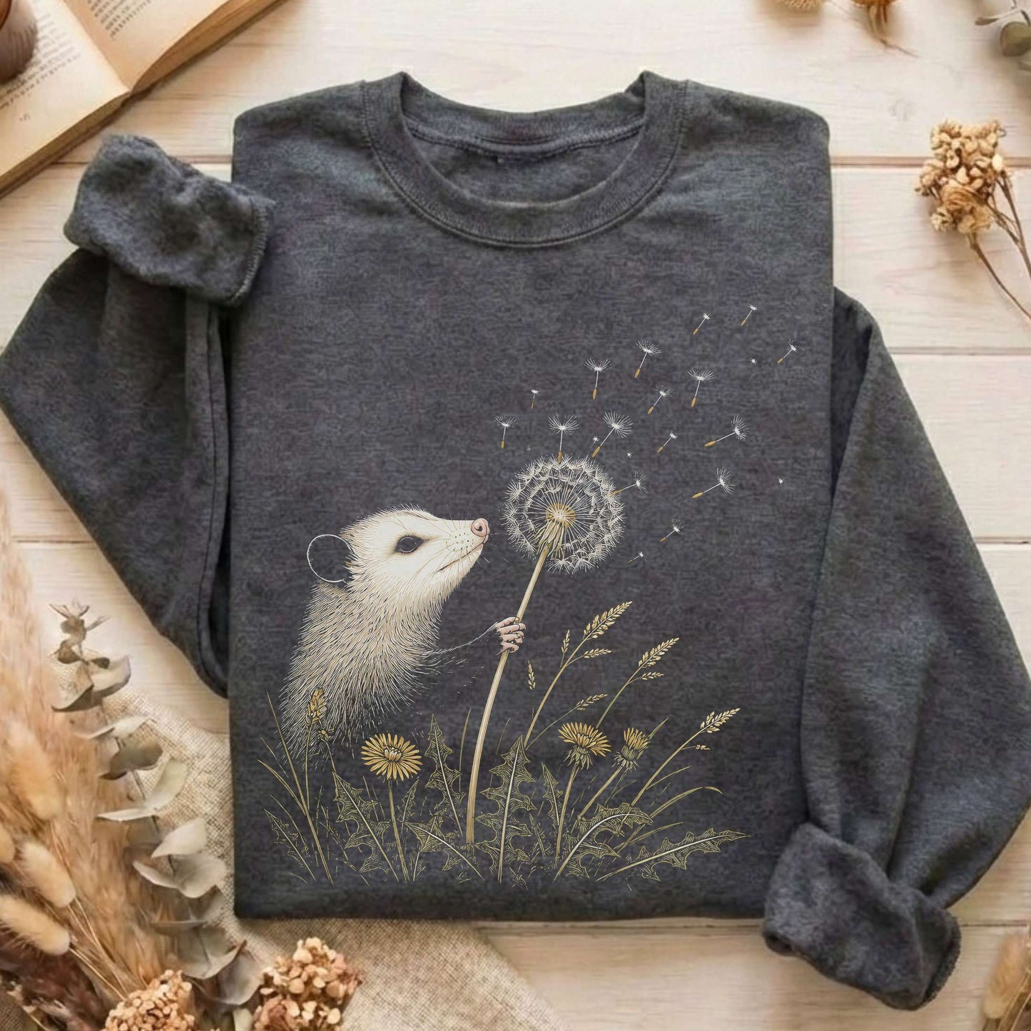 Opossum Making a Dandelion Wish Sweatshirt
