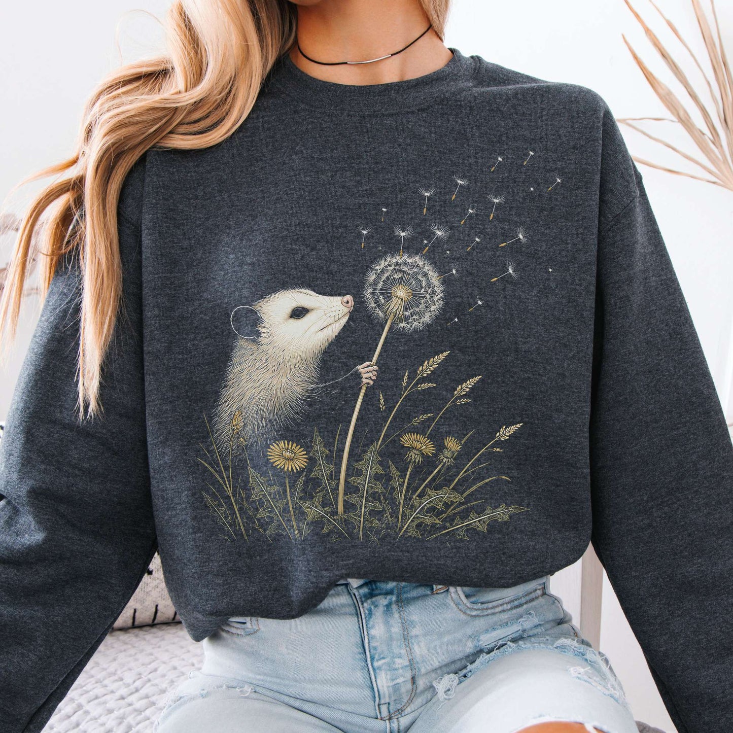 Opossum Making a Dandelion Wish Sweatshirt