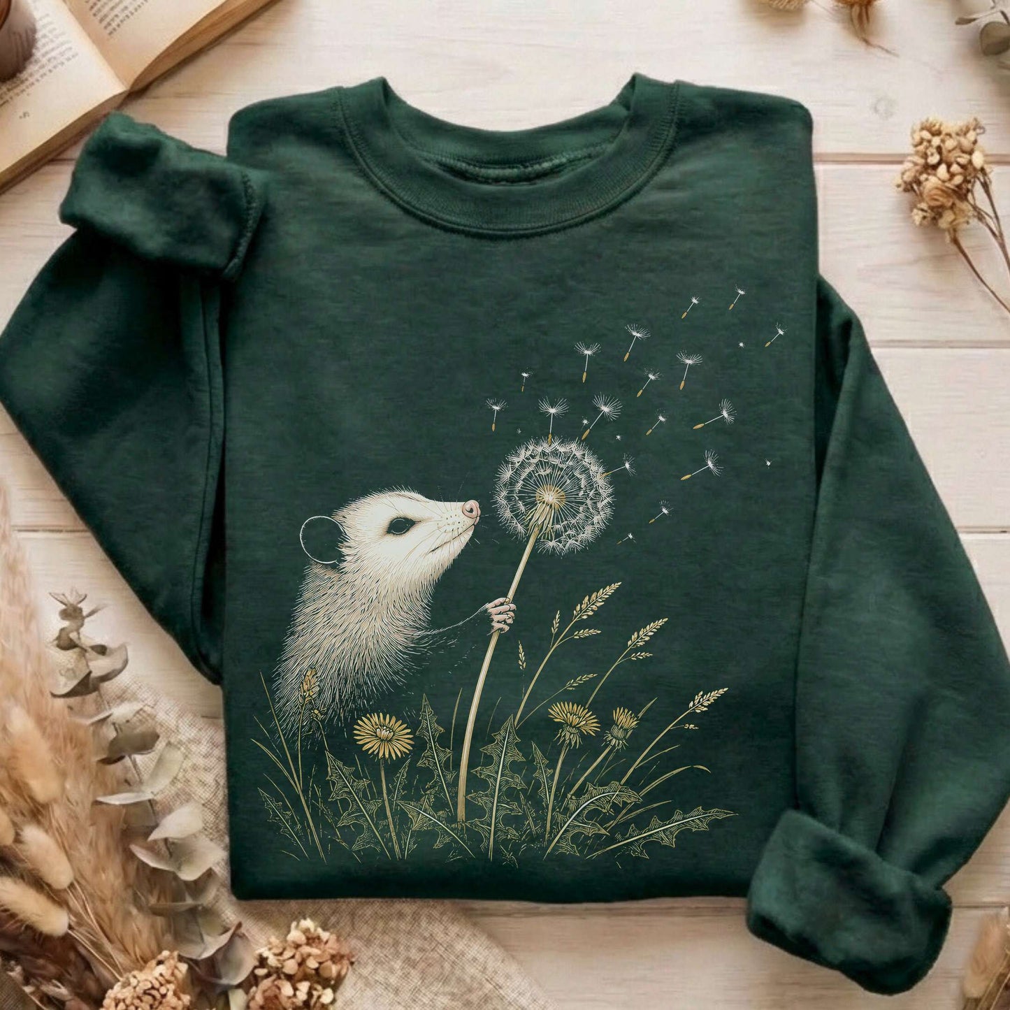 Opossum Making a Dandelion Wish Sweatshirt