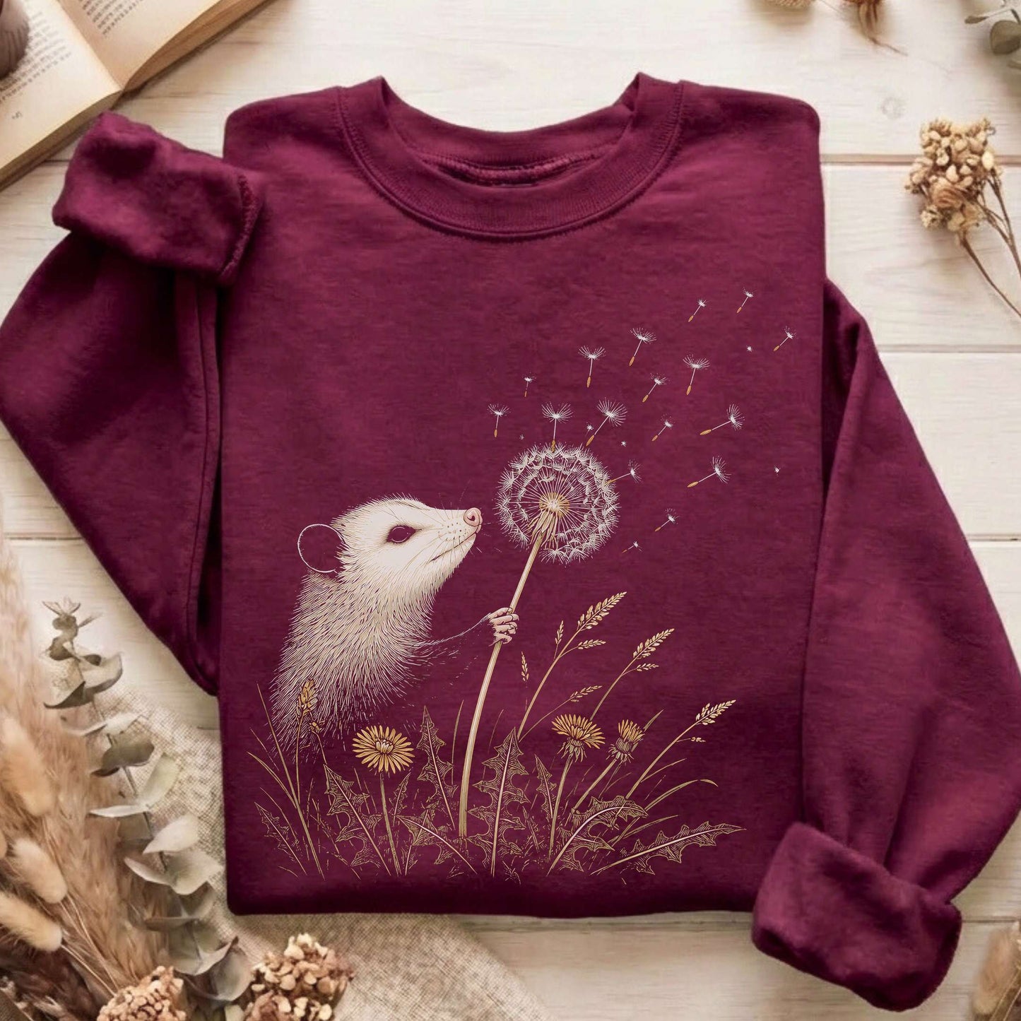 Opossum Making a Dandelion Wish Sweatshirt