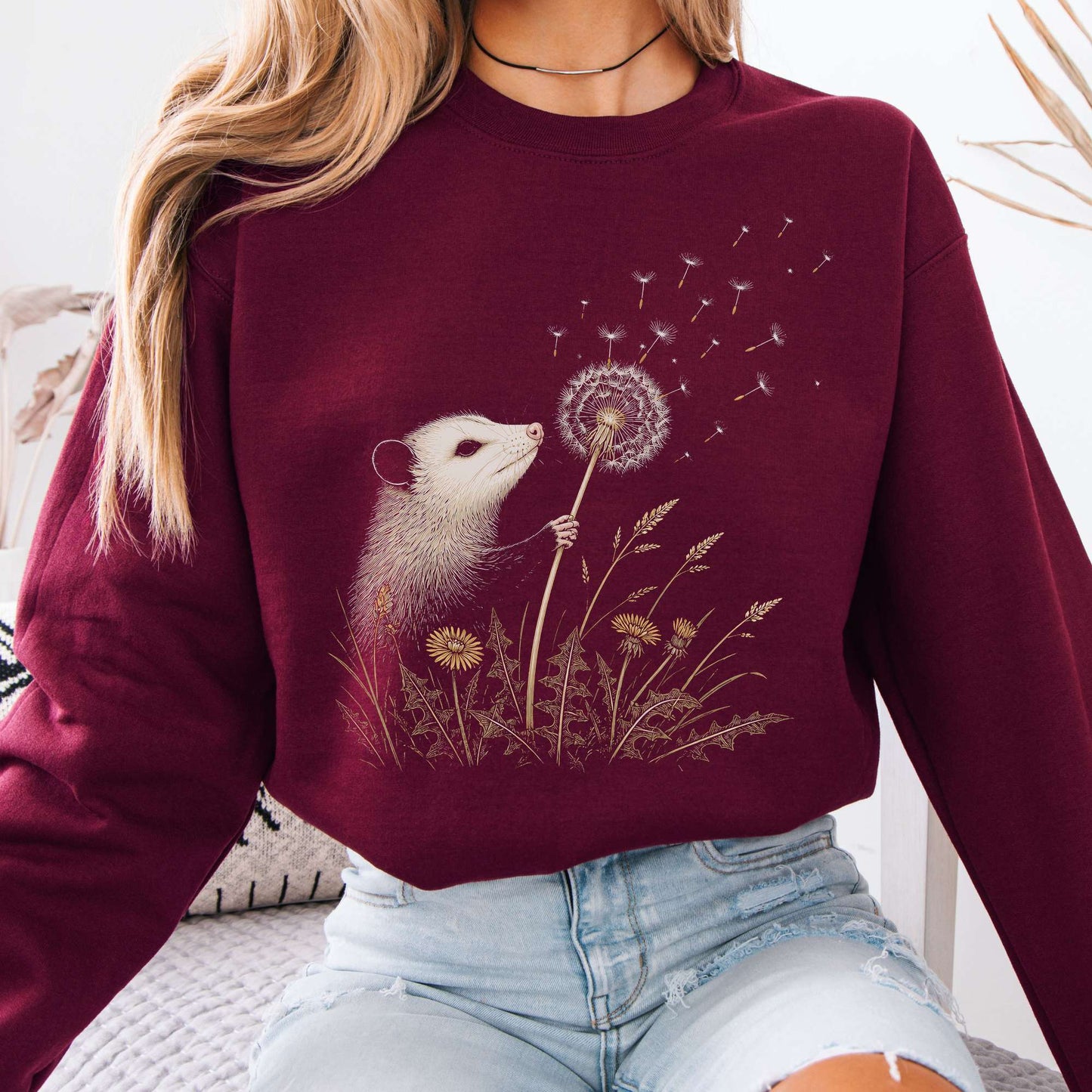 Opossum Making a Dandelion Wish Sweatshirt