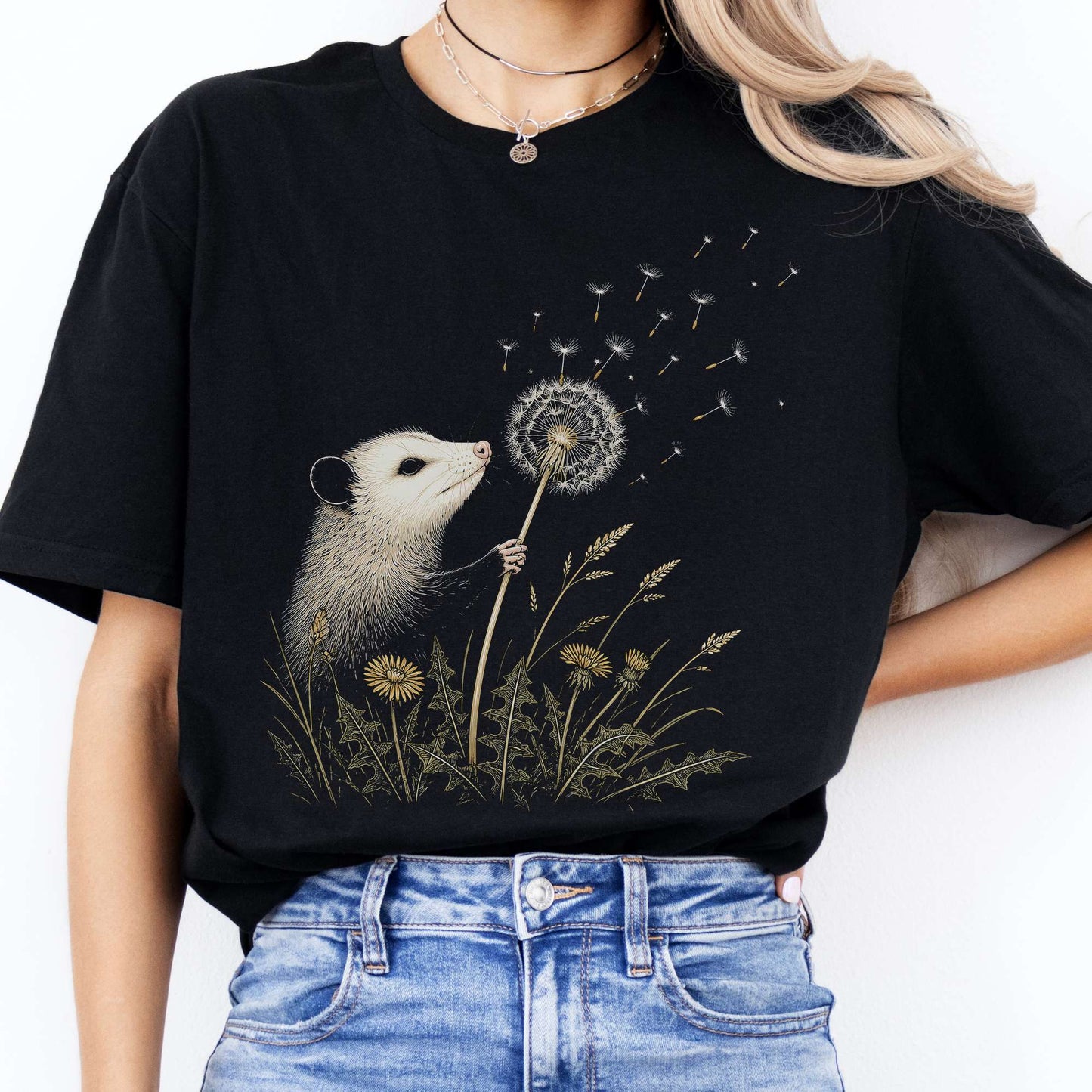 Opossum Making a Dandelion Wish T-Shirt
