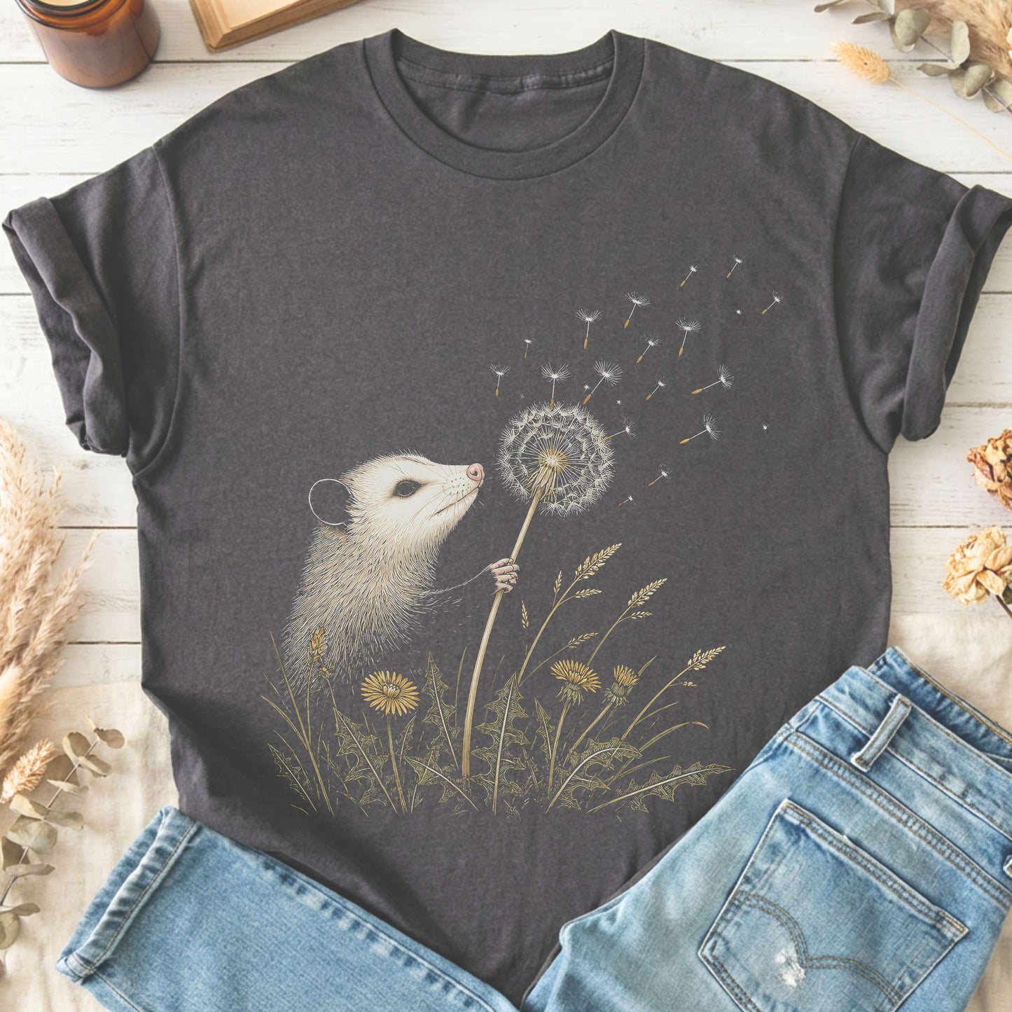 Opossum Making a Dandelion Wish T-Shirt