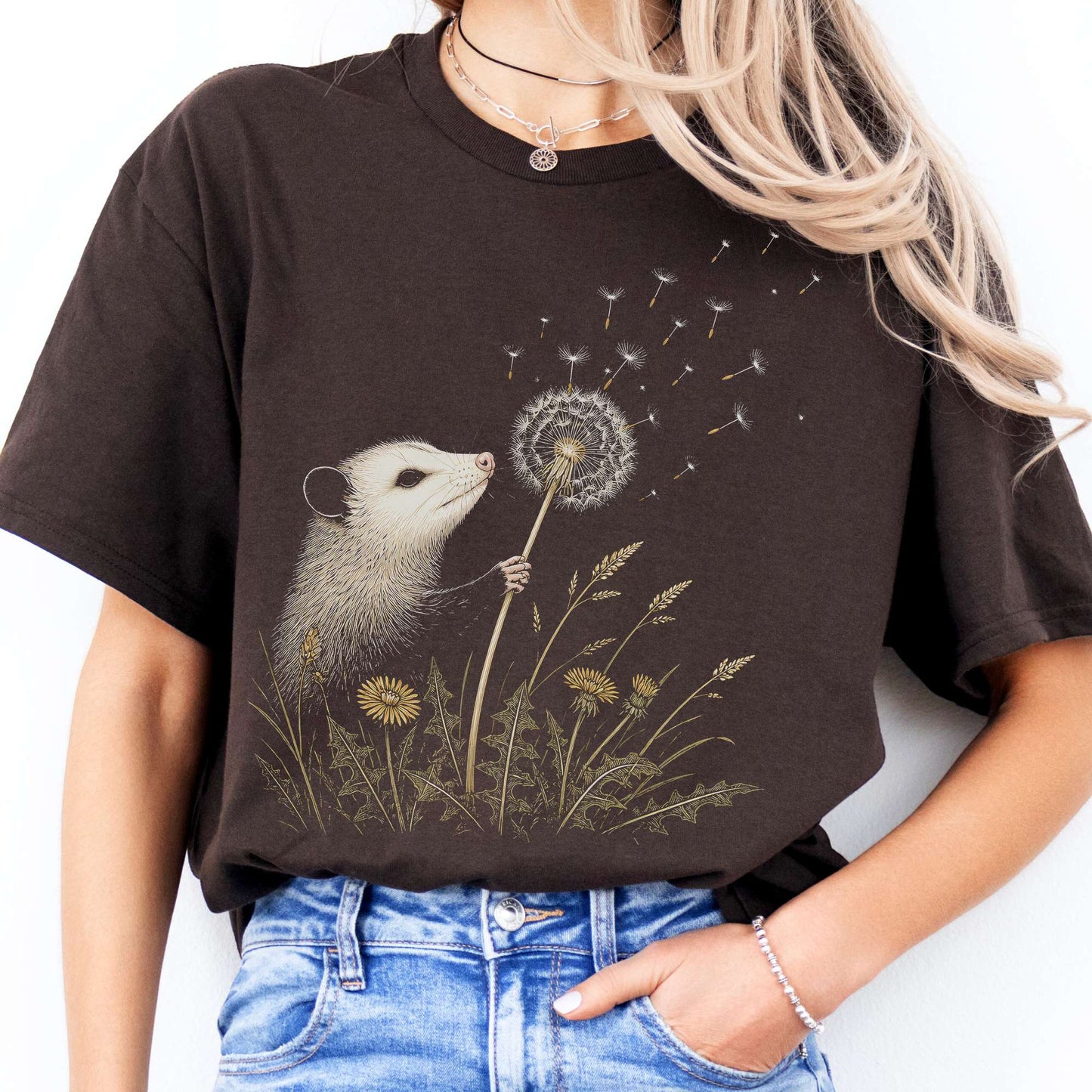 Opossum Making a Dandelion Wish T-Shirt