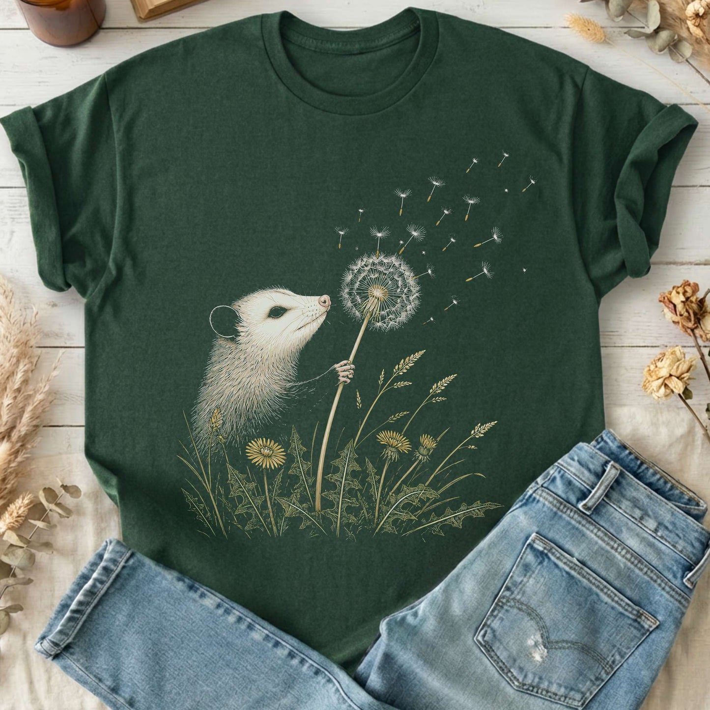 Opossum Making a Dandelion Wish T-Shirt