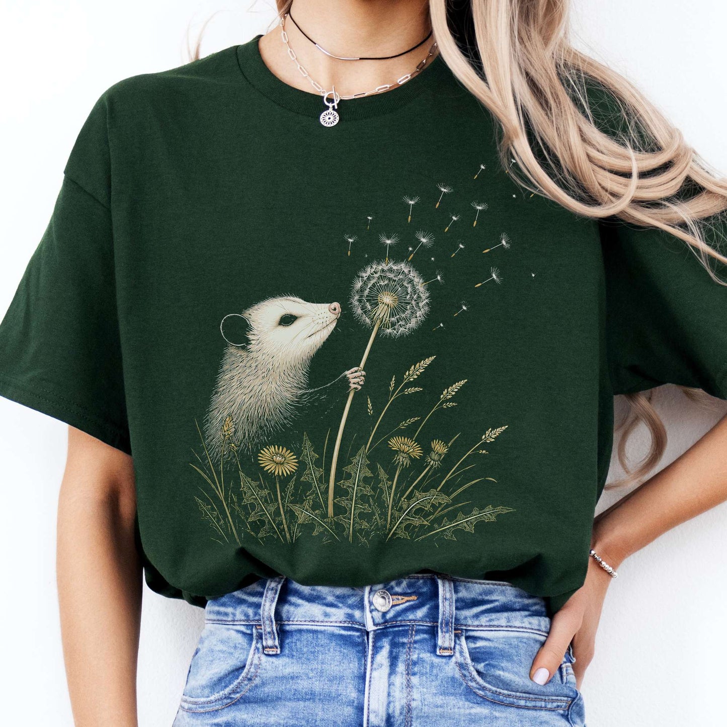Opossum Making a Dandelion Wish T-Shirt