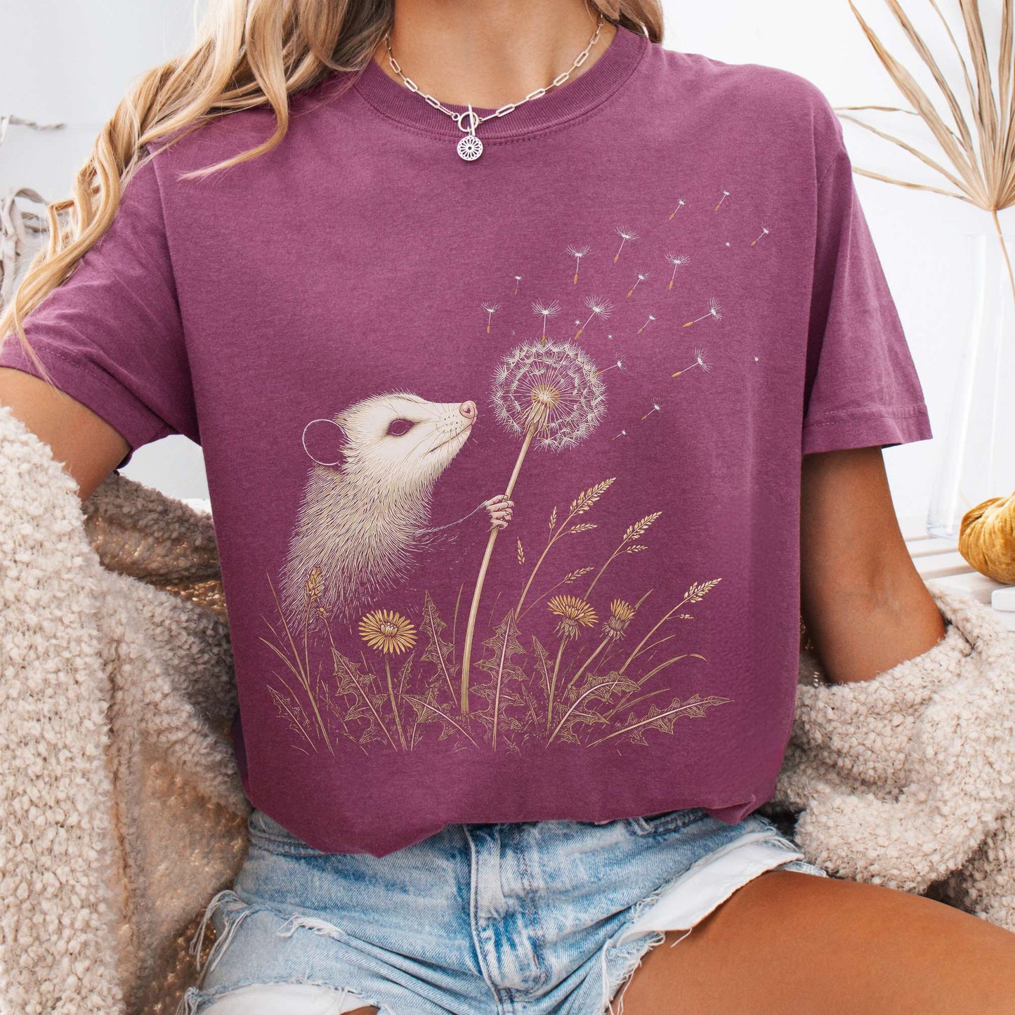 Opossum Making a Dandelion Wish T-Shirt