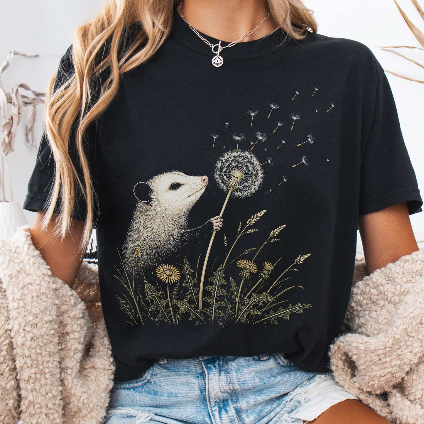 Opossum Making a Dandelion Wish T-Shirt