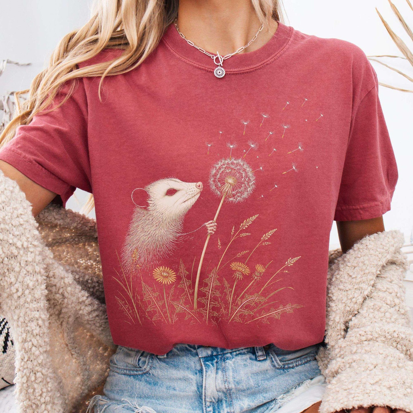 Opossum Making a Dandelion Wish T-Shirt