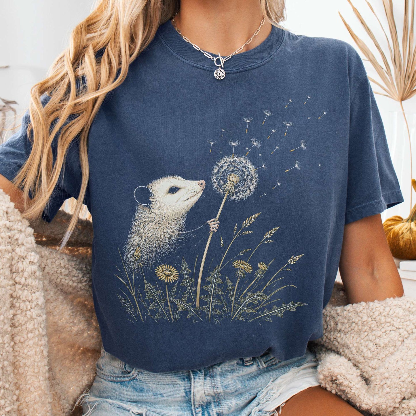 Opossum Making a Dandelion Wish T-Shirt
