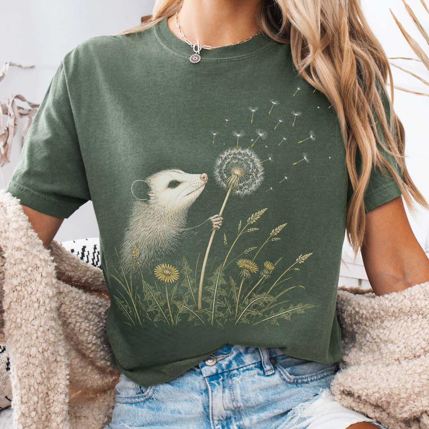 Opossum Making a Dandelion Wish T-Shirt