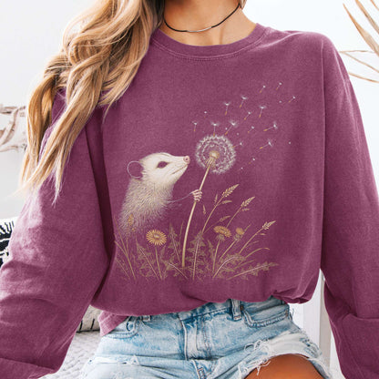 Opossum Making a Dandelion Wish Long Sleeve