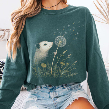 Opossum Making a Dandelion Wish Long Sleeve