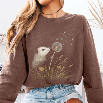Opossum Making a Dandelion Wish Long Sleeve