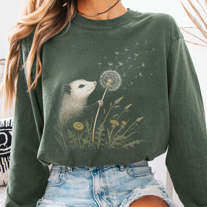 Opossum Making a Dandelion Wish Long Sleeve