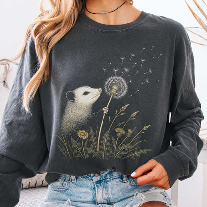 Opossum Making a Dandelion Wish Long Sleeve