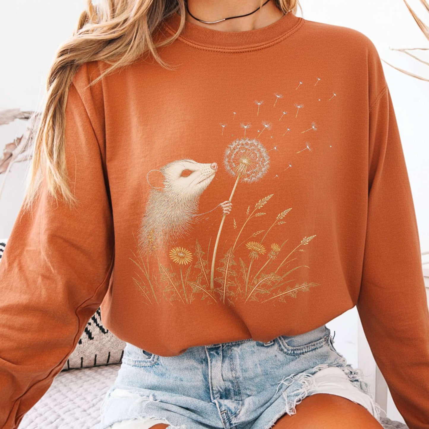 Opossum Making a Dandelion Wish Long Sleeve