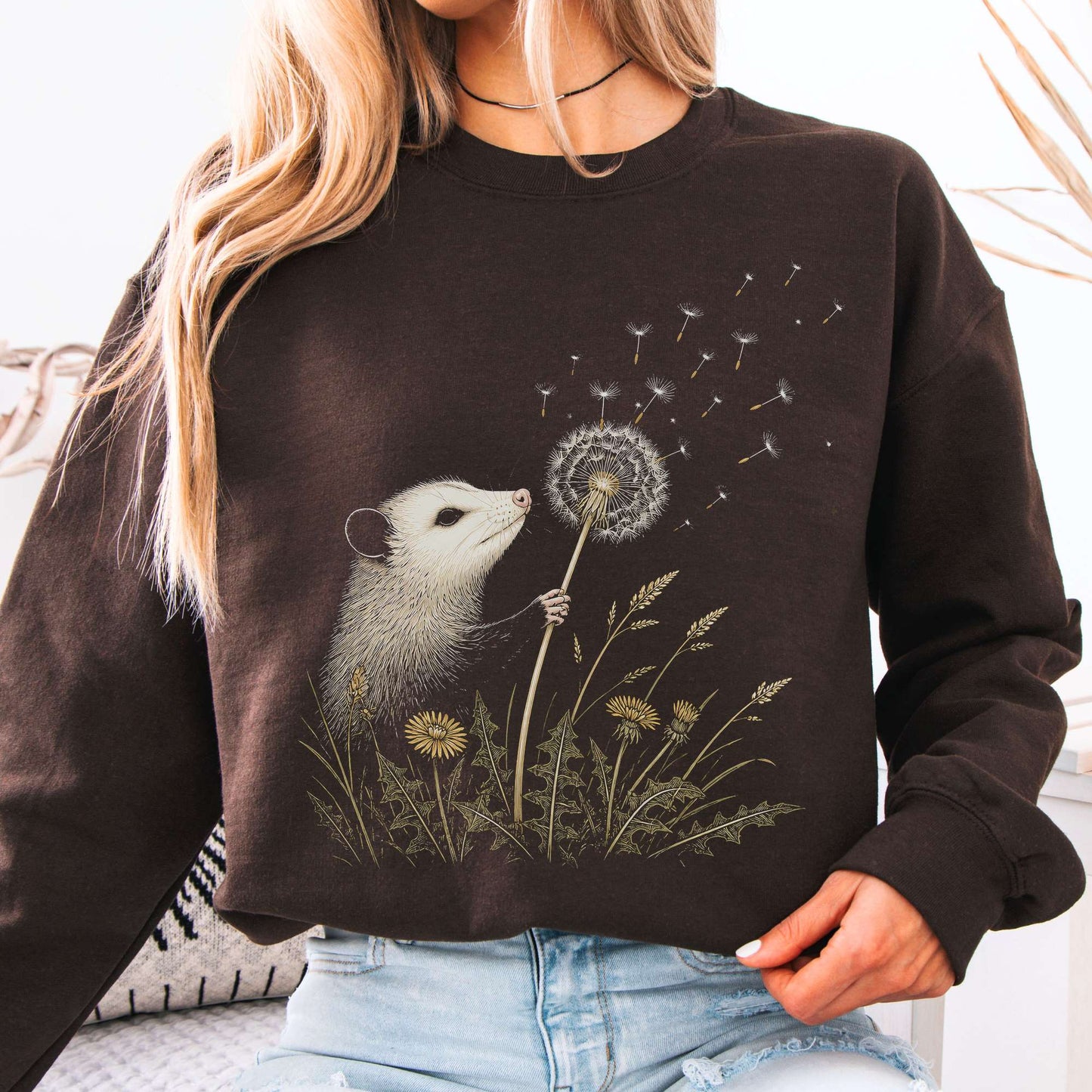 Opossum Making a Dandelion Wish Sweatshirt
