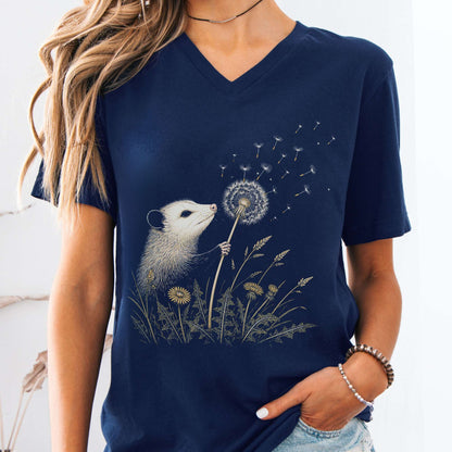 Opossum Making a Dandelion Wish V-Neck